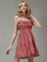 Women's Pink Casual Fit & Flare Printed Dress