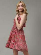 Women's Pink Casual Fit & Flare Printed Dress