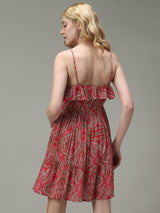 Women's Pink Casual Fit & Flare Printed Dress
