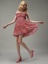 Women's Pink Casual Fit & Flare Printed Dress