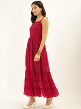 Women's Magenta Tiered Maxi Dress