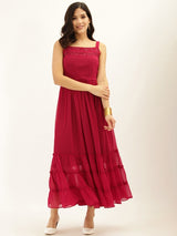 Women's Magenta Tiered Maxi Dress