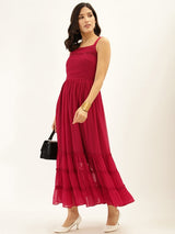 Women's Magenta Tiered Maxi Dress