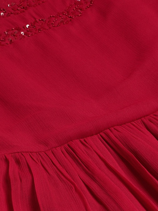 Women's Magenta Tiered Maxi Dress