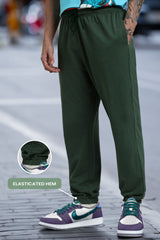 Men's Green Casual Baggy Fit Solid Jogger