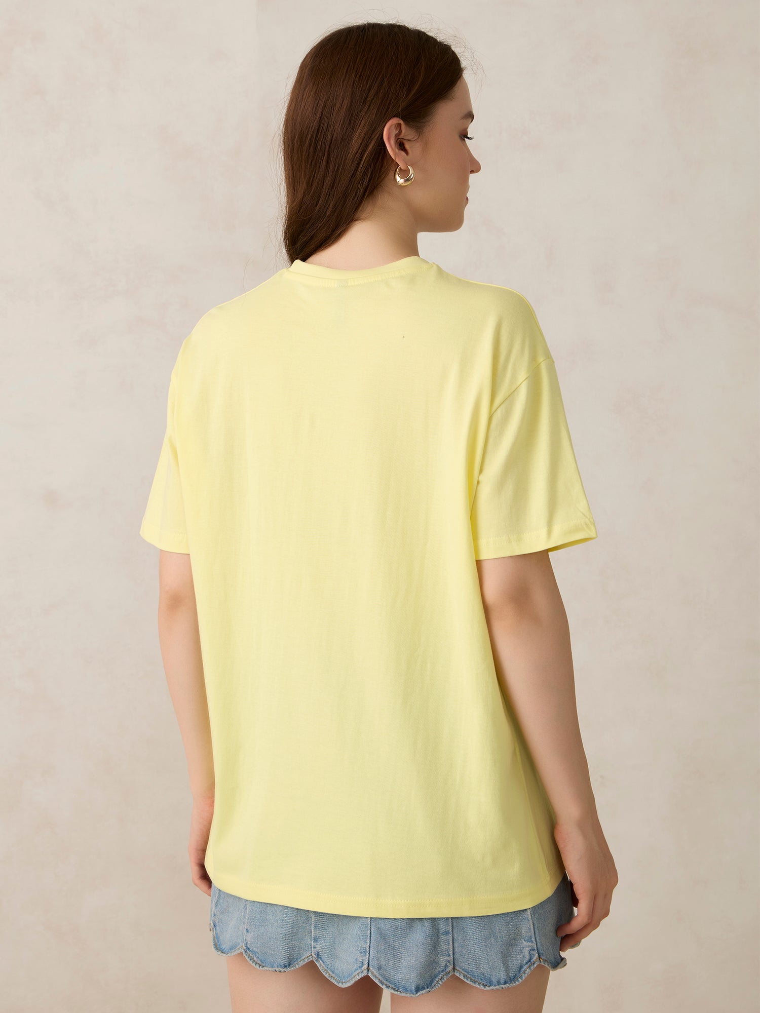 Women's Yellow Casual Oversized Fit Solid Tshirt