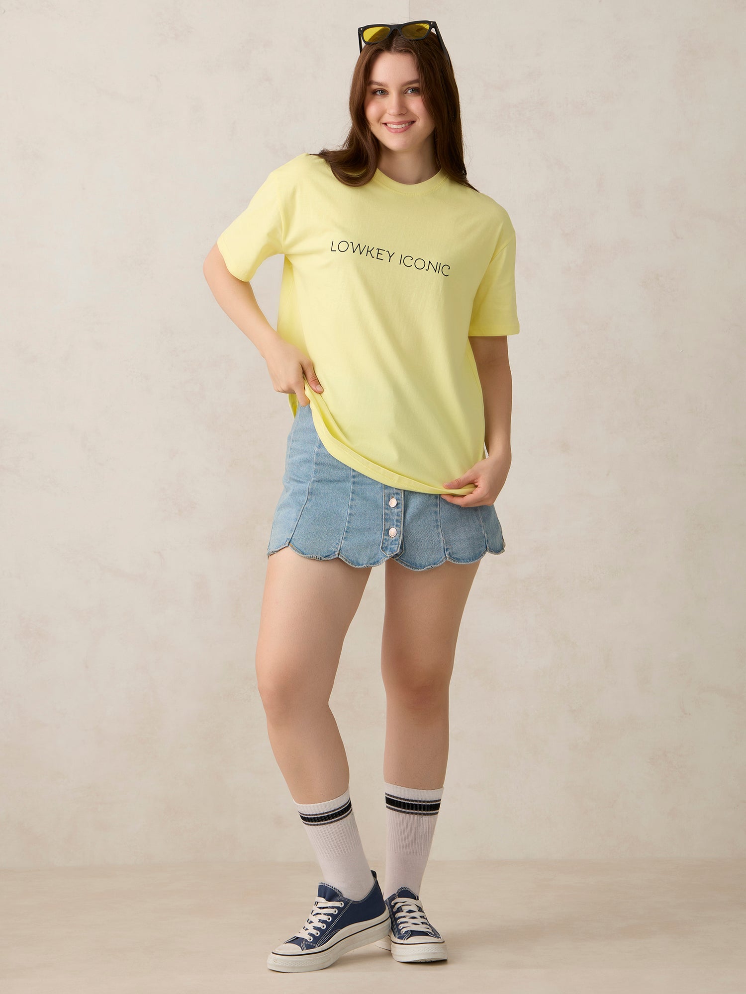Women's Yellow Casual Oversized Fit Solid Tshirt