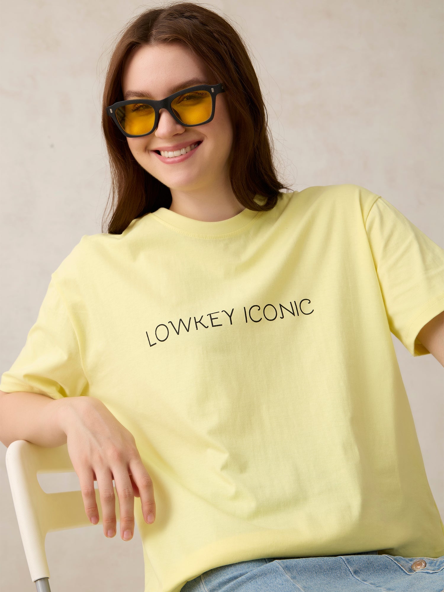 Women's Yellow Casual Oversized Fit Solid Tshirt