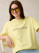 Women's Yellow Casual Oversized Fit Solid Tshirt
