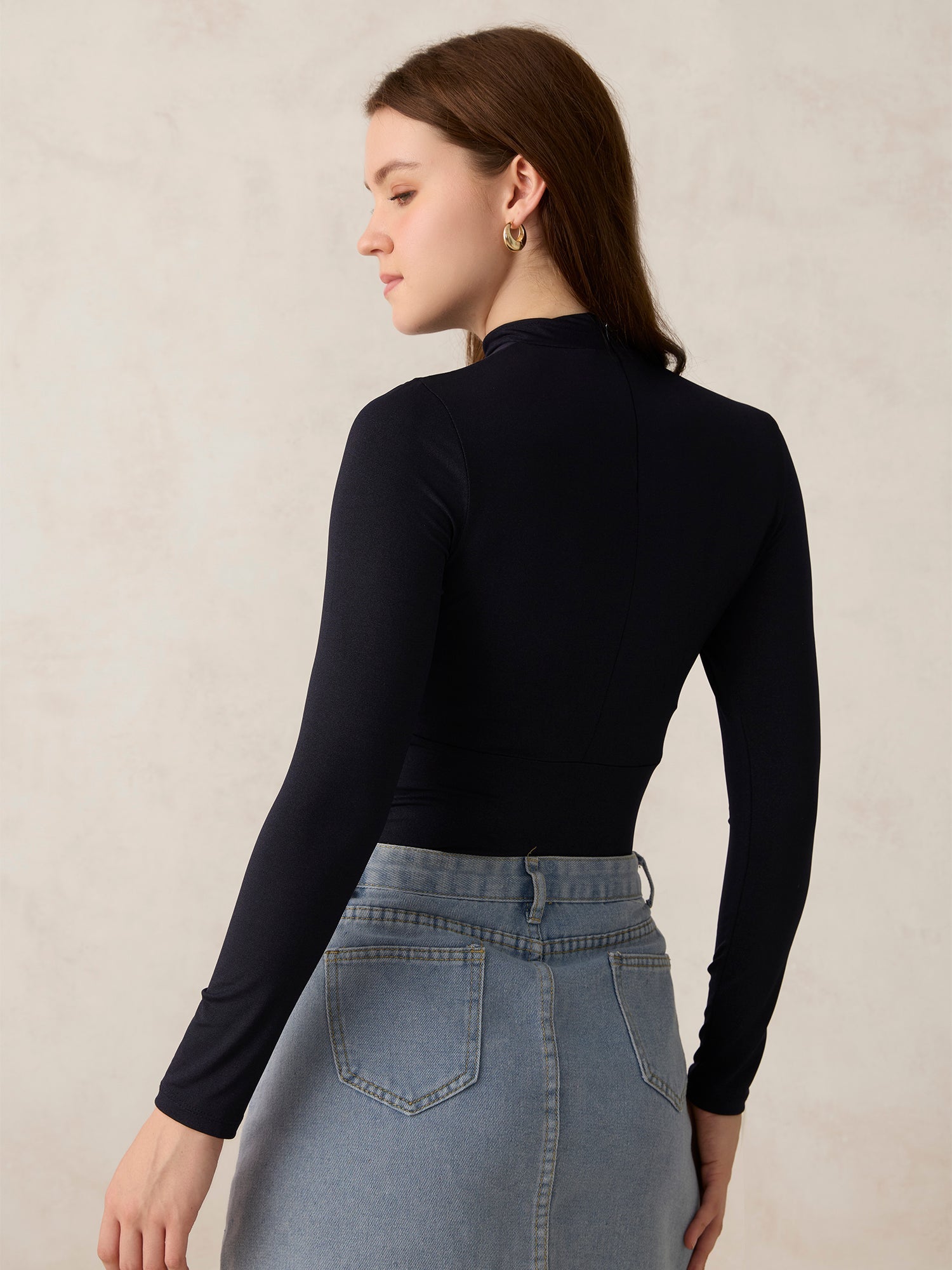 Women's Navy Party Slim Fit Solid Top