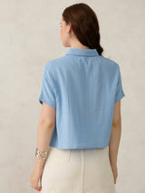 Women's Blue Party Relaxed Fit Solid Shirt