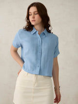 Women's Blue Party Relaxed Fit Solid Shirt