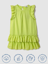 Girls Woven Lime Green Tiered Dress