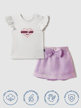 Girls Oraganza Lavender Bow Skirt with White Top Set