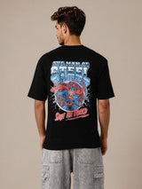 Men's Black Casual Slim Fit Printed Half Sleeves Tshirt