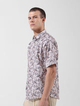Men's Beige Casual Solid Half Sleeves Shirt