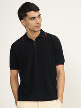 Men's Black Casual Regular Fit Solid Half Sleeves Polo Tshirt