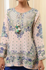Women's White Festive Three Quarter Sleeves Kurti