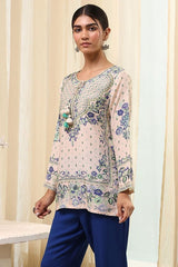 Women's White Festive Three Quarter Sleeves Kurti