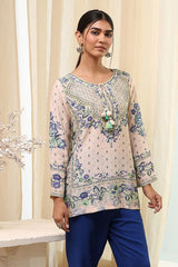 Women's White Festive Three Quarter Sleeves Kurti