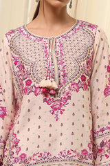 Women's Pink Festive Three Quarter Sleeves Kurti