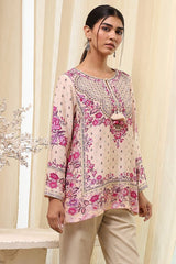 Women's Pink Festive Three Quarter Sleeves Kurti