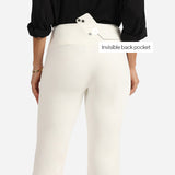 Women's White Solid Sports High Rise Trouser