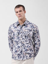 Men's Cream Casual Printed Full Sleeves Shirt