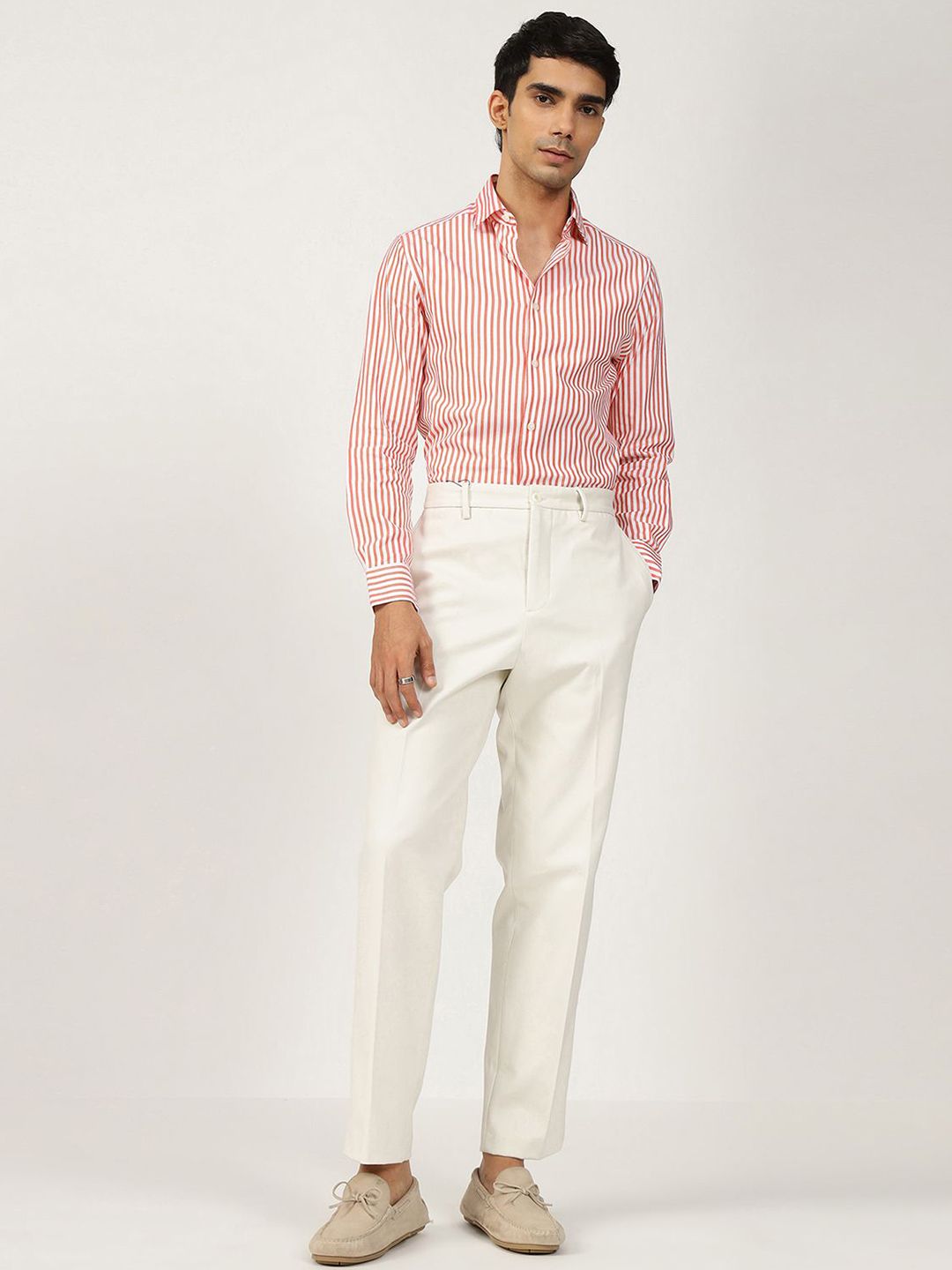 Men's Red Casual Regular Fit Striped Full Sleeves Shirt