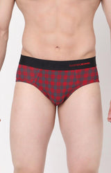 Men's Maroon Checks Mid-Rise Printed Brief