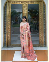 Women's Silk Blend Orange Woven Design Celebrity Saree with Blouse Piece