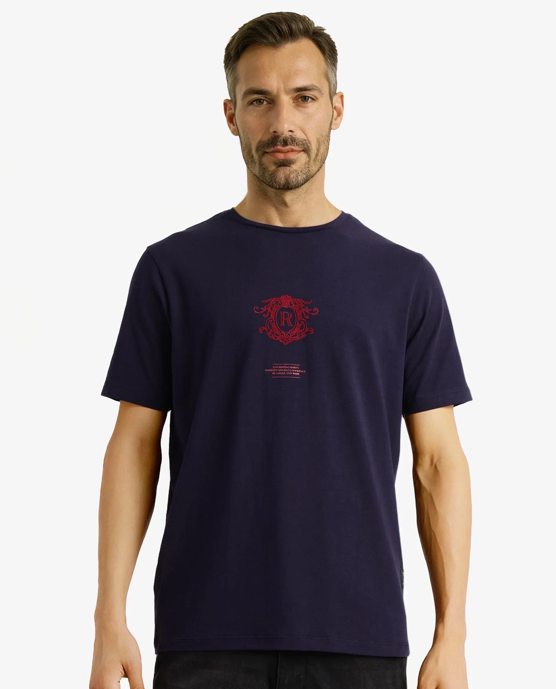 Men's Navy Casual Regular Fit Printed Half Sleeves Tshirt