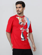 Men's Red Casual Oversized Fit Printed Half Sleeves Tshirt