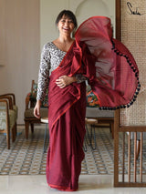 Women's Red Mul Cotton Saree
