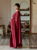 Women's Red Mul Cotton Saree