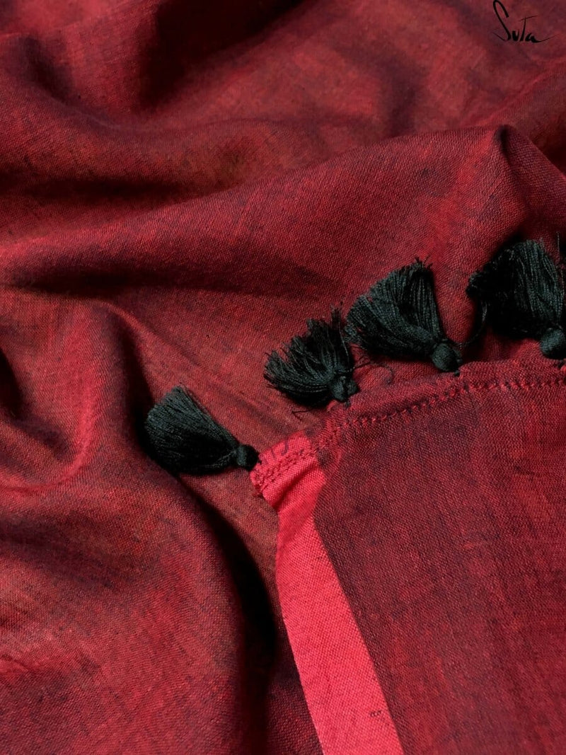 Women's Red Mul Cotton Saree