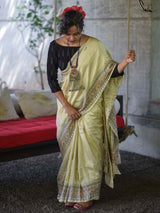 Women's Beige Mulberry Silk Saree with Blouse Piece
