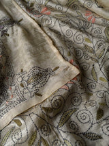 Women's Beige Mulberry Silk Saree with Blouse Piece