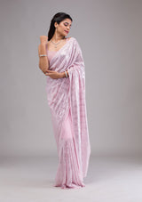 Women's Baby Pink Sequins Georgette Saree