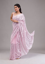 Women's Baby Pink Sequins Georgette Saree
