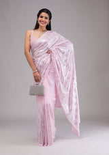 Women's Baby Pink Sequins Georgette Saree