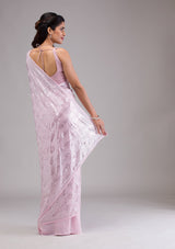 Women's Baby Pink Sequins Georgette Saree