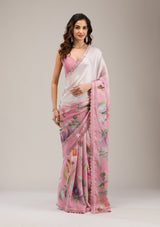 Women's Baby Pink Stonework Satin Saree