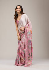 Women's Baby Pink Stonework Satin Saree