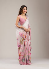 Women's Baby Pink Stonework Satin Saree