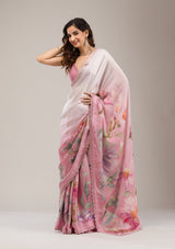 Women's Baby Pink Stonework Satin Saree