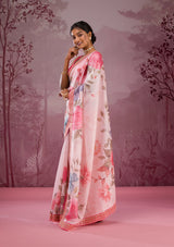 Women's White Printed Georgette Saree