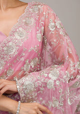 Women's Baby Pink Zariwork Tissue Saree