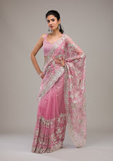 Women's Baby Pink Zariwork Tissue Saree