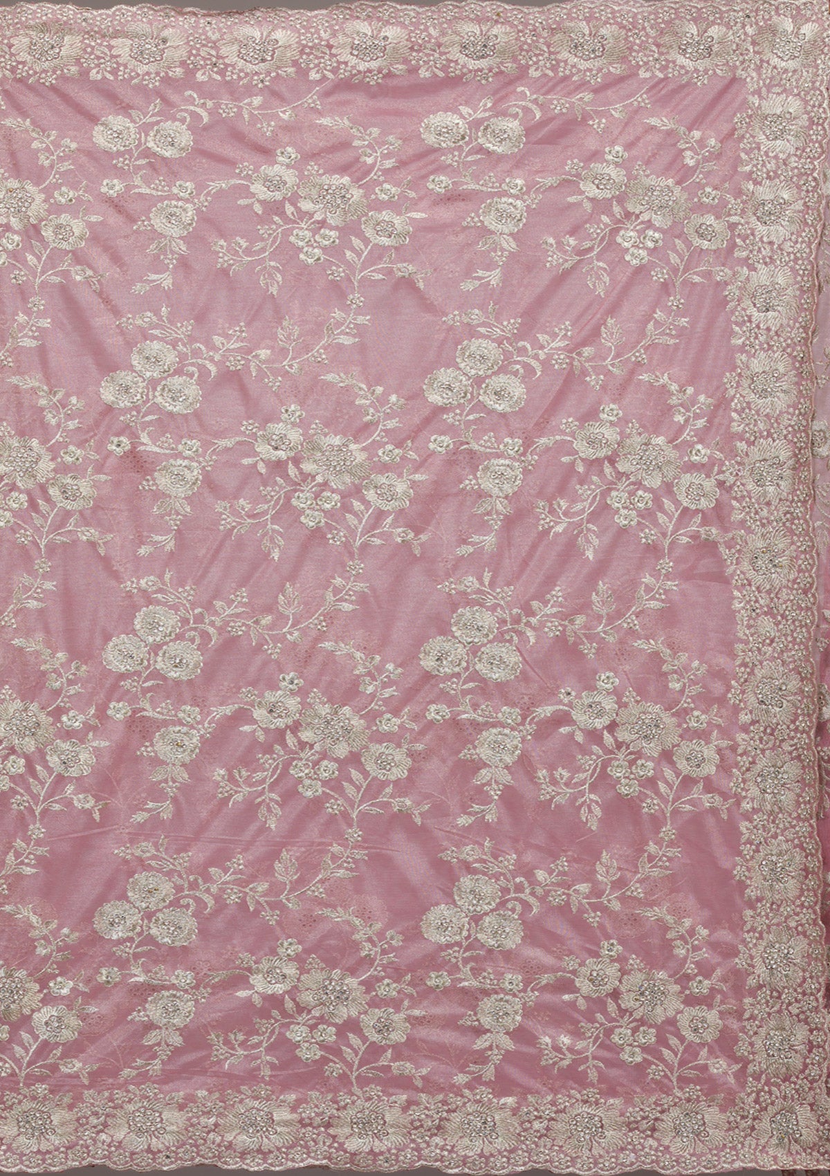 Women's Baby Pink Zariwork Tissue Saree